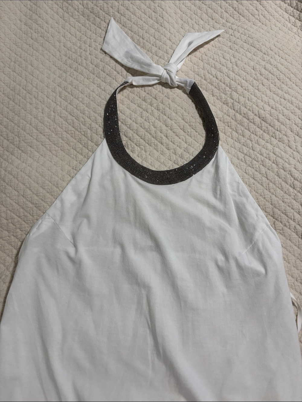 Brunello Cucinelli White Cotton Top with Logo Tag
